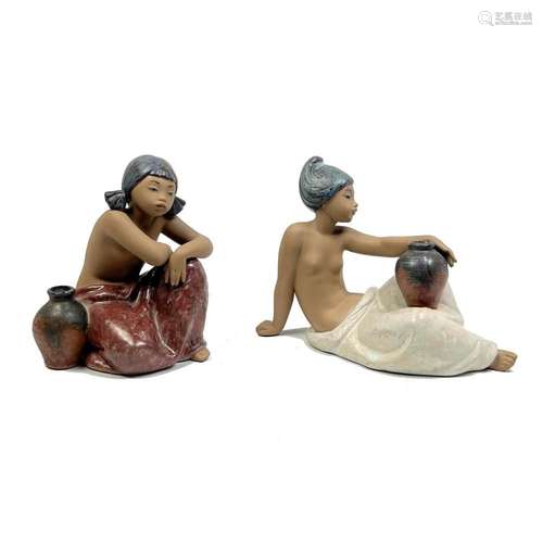 2PC LLADRO SPAIN PORCELAIN FIGURES. EACH PORTRAYS WOMAN WITH...