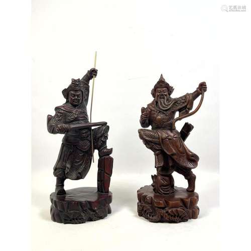 PR ASIAN CARVED WOOD WARRIORS SOLDIERS. EACH SIGNED.