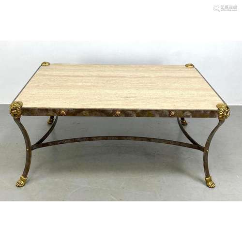 HEAVY DECORATOR IRON AND BRASS COFFEE TABLE WITH THINK INSET...