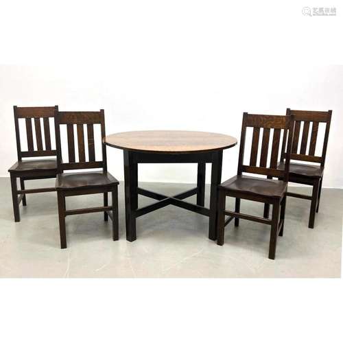 NATIONAL FURNITURE MISSION OAK DINING TABLE AND FOUR CHAIRS....