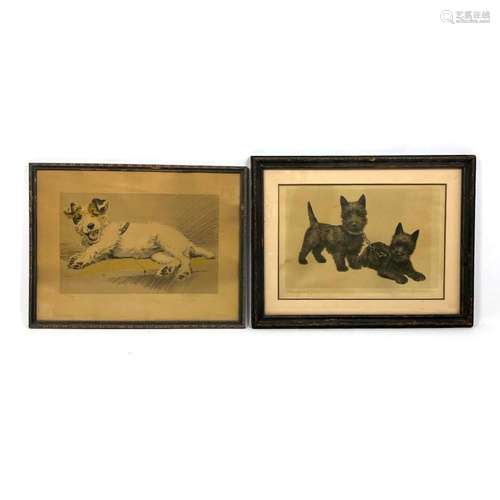 2PC VINTAGE AND TERRIER SCOTTIE DOG ART. "RAGS" SI...