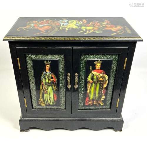 EBONIZED CABINET. DOORS WITH PAINTINGS OF EMPEROR AND EMPRES...