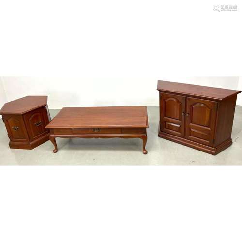 3PC CHERRY FURNITURE. COFFEE TABLE, TWO CABINETS. TWO DOOR O...