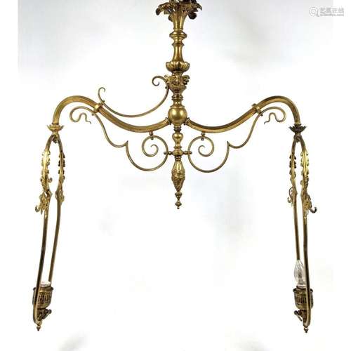 VINTAGE BRONZE DOUBLE ARM PENDANT LAMP CHANDELIER.