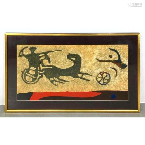 MAX PAPART MODERNIST CHARIOTEER PRINT. MARKED 10/75, SIGNED.