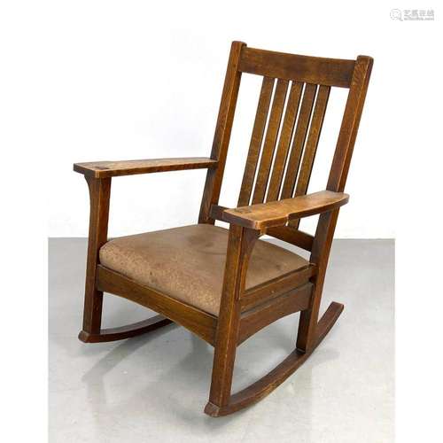 L AND JG STICKLEY OAK ROCKER WITH 5 SLATS. MISSION. ARTS AND...