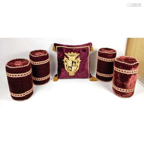 5PC SET OF VELVET EMBROIDERED PILLOW SET.