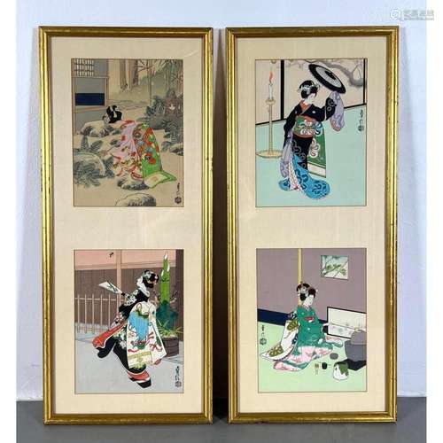 2PC JAPANESE WOODBLOCK PRINTS. 2 PRINTS REPRESENTING GEISHA ...