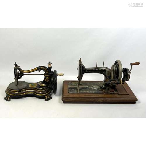 TWO ANTIQUE IRON SEWING MACHINES. 1) CHARLES TODD. 2) THE SO...