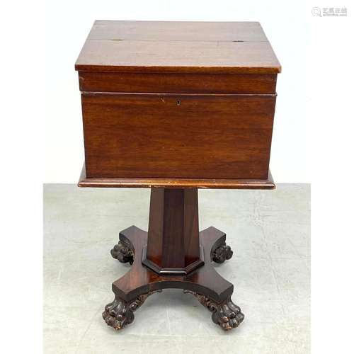 VINTAGE EMPIRE DESK STAND. TAPERED PEDESTAL BASE WITH CARVED...