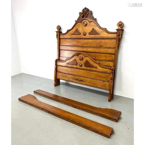 ANTIQUE VICTORIAN BED. DECORATIVE HEADBOARD AND FOOTBOARD. I...