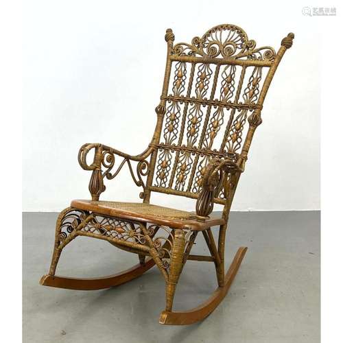 VICTORIAN FANCY WICKER RATTAN ROCKER ROCKING CHAIR.