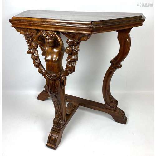 CARVED MAHOGANY OCCASIONAL WALL TABLE. FIGURAL.