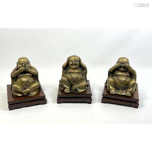 SET 3 BRASS BUDDHA SCULPTURES. HEAR NO EVIL; SEE NO EVIL; SP...