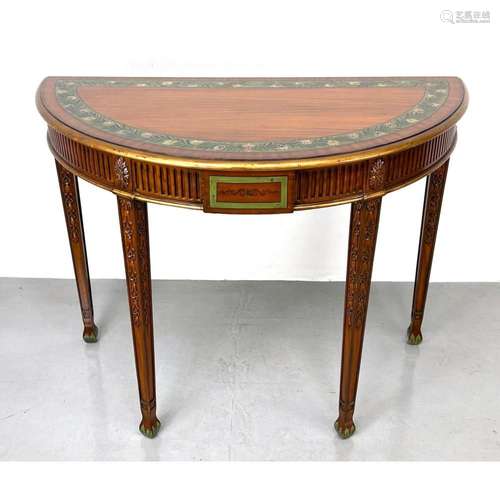 MAITLAND SMITH PAINT DECORATED DEMI LUNE HALL TABLE. CARVED ...