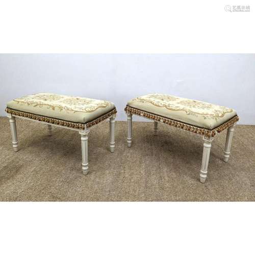 PR AUBUSSON STYLE UPHOLSTERED BENCHES. CREAM PAINTED FRAMES ...