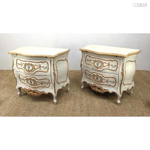 PR PAINTED FRENCH PROVINCIAL NIGHT STANDS. GILT PAINT TRIM.