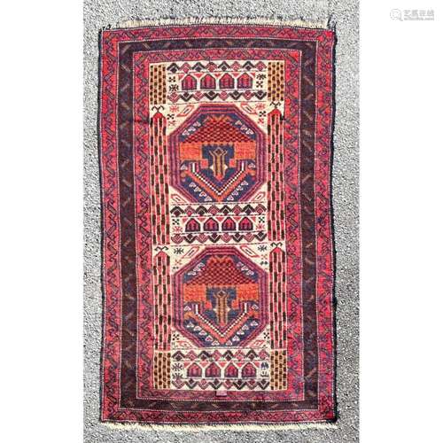 6 4 X 3 6 HANDMADE ORIENTAL CARPET RUG. RED AND BLUE.