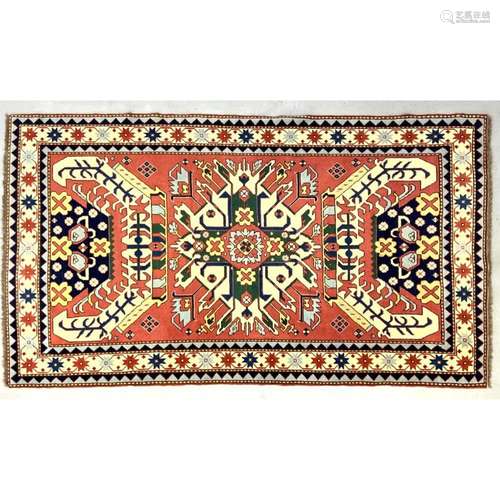 4 4 X 8 3 HANDMADE ORIENTAL CARPET RUG. EAGLE KAZAK DESIGN. ...