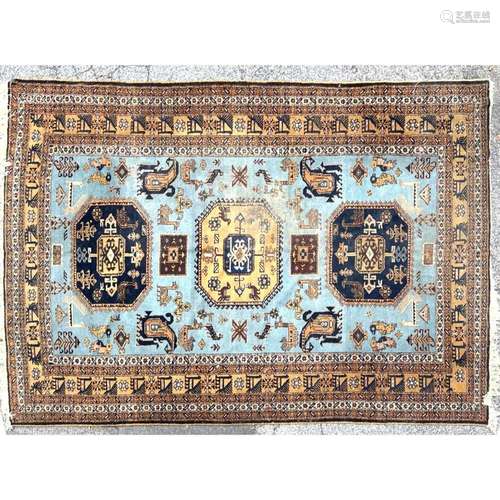 9 2 X 12 9 HANDMADE ORIENTAL CARPET RUG. MEDIUM BLUE BACKGRO...