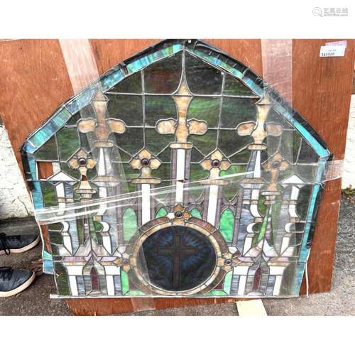 ANTIQUE LEADED GLASS WINDOW. NO FRAME.