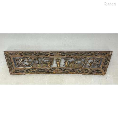 CARVED WOOD OPEN RELIEF ASIAN FRIEZE PANEL. 84" LONG AR...