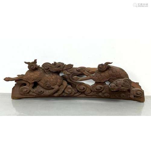 DEEP RELIEF CARVED WOOD SCULPTURAL FIGURAL PLAQUE. CHINESE M...