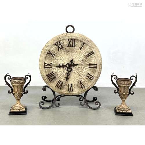 3PC CLOCK AND GARNITURE SET. CONTEMPORARY. METAL NUMBERS RAI...