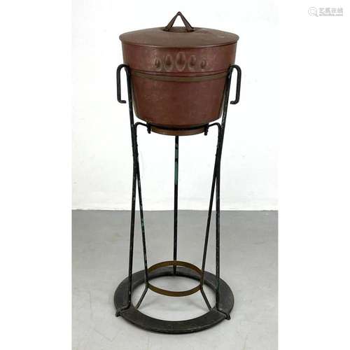 AUSTRIAN STYLE COPPER VESSEL ON IRON FRAME. LIDDED ARTS AND ...