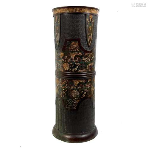 VINTAGE CHINESE CLOISONNE CHAMPLEVE ENAMEL UMBRELLA STAND. M...