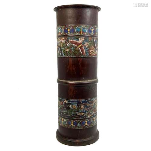 VINTAGE CHINESE CLOISONNE CHAMPLEVE ENAMEL UMBRELLA STAND. M...