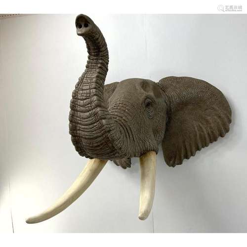 LARGE DECORATIVE FAUX TAXIDERMY SCULPTURE OF ELEPHANT. MADE ...