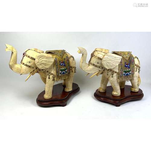 PR MOSAIC TILE AND ENAMELED METAL ELEPHANT SCULPTURES.