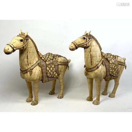 PR LARGE FIGURAL HORSE SCULPTURES. TRIANGLE TILE SURFACE.