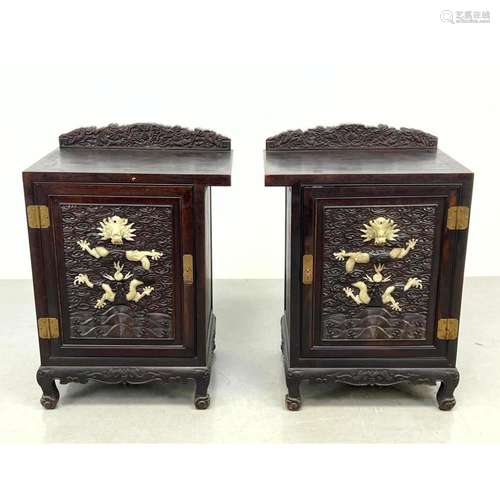 PR ASIAN CABINETS STANDS. CLOUD CARVED DOOR PANELS WITH APPL...