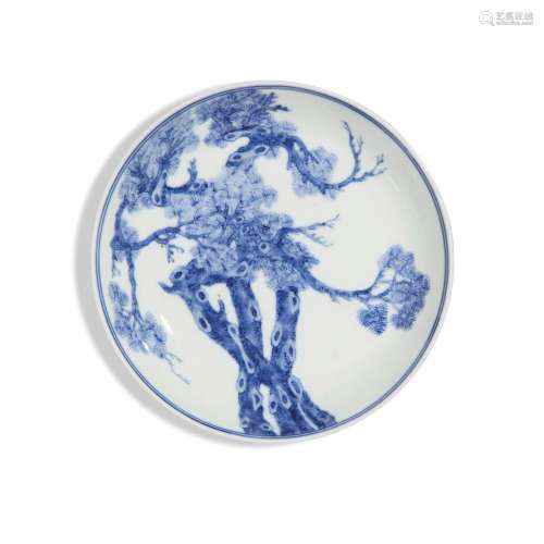 A blue and white 'pine' dish, Mark and period of Gua...