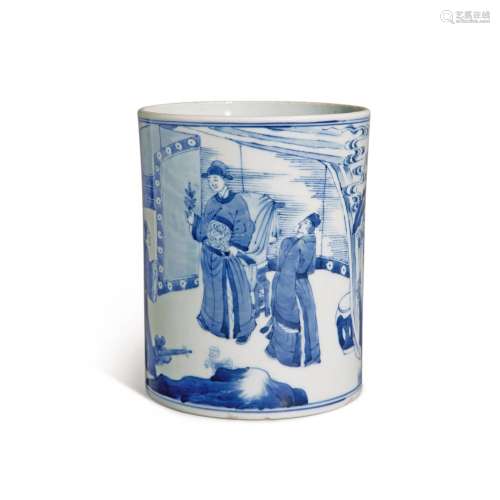 A blue and white 'figural' brushpot, Qing dynasty, K...