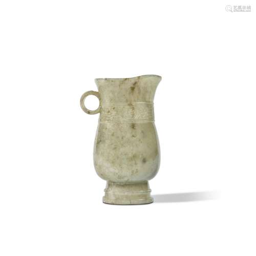 An archaistic pale celadon jade ewer, Qing dynasty, 19th cen...