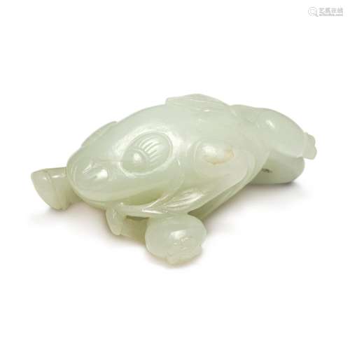 A white jade carving of a three-legged toad, Qing dynasty,  ...