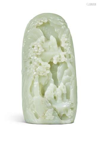 A large pale celadon jade 'four accomplishments' bou...