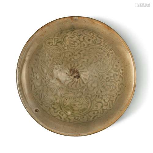 A molded 'Yaozhou' celadon-glazed 'floral' b...