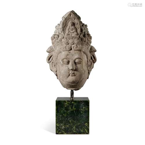 A stone head of a bodhisattva, Ming dynasty | 明 石雕菩薩首像