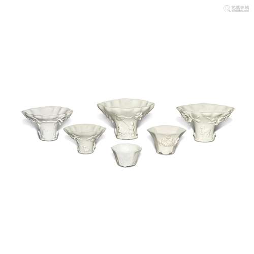 A group of six 'Dehua' cups, Qing dynasty | 清 德化白...