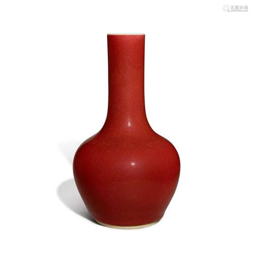 A copper-red-glazed bottle vase, Qing dynasty, 19th century ...