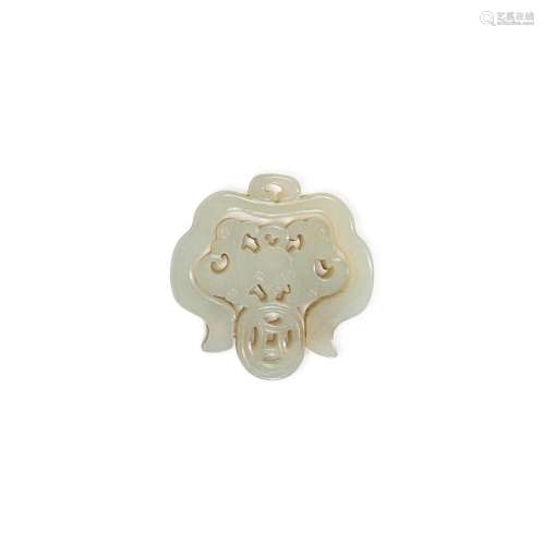 A pale celadon jade 'bat and coin' pendant, Late Qin...