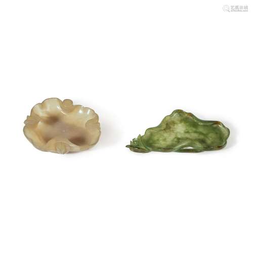 Two hardstone lotus leaf-form washers, Qing dynasty, 19th ce...
