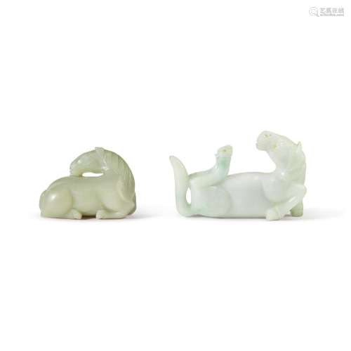 A jade and a jadeite carvings of horses, Late Ming - Qing dy...