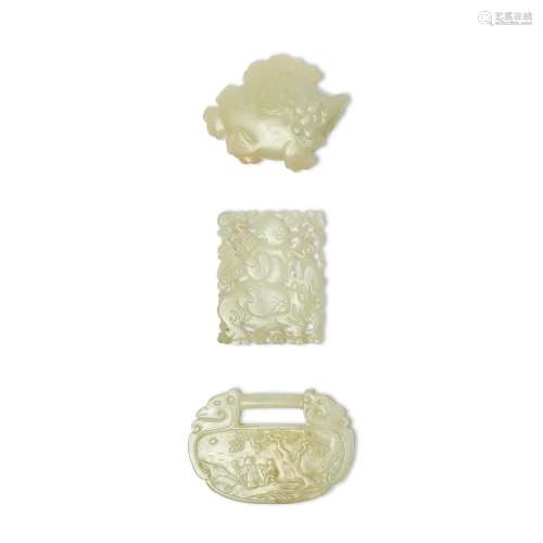 Three pale celadon jade articles, Qing dynasty, 19th century...