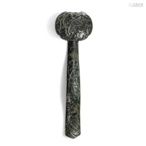 A spinach-green jade ruyi scepter, Qing dynasty, 19th centur...