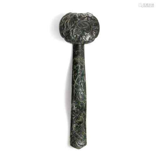 A spinach-green jade ruyi scepter, Qing dynasty, 19th centur...